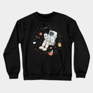 Astronaut Working from Home with Coffee - Space Office Art Crewneck Sweatshirt